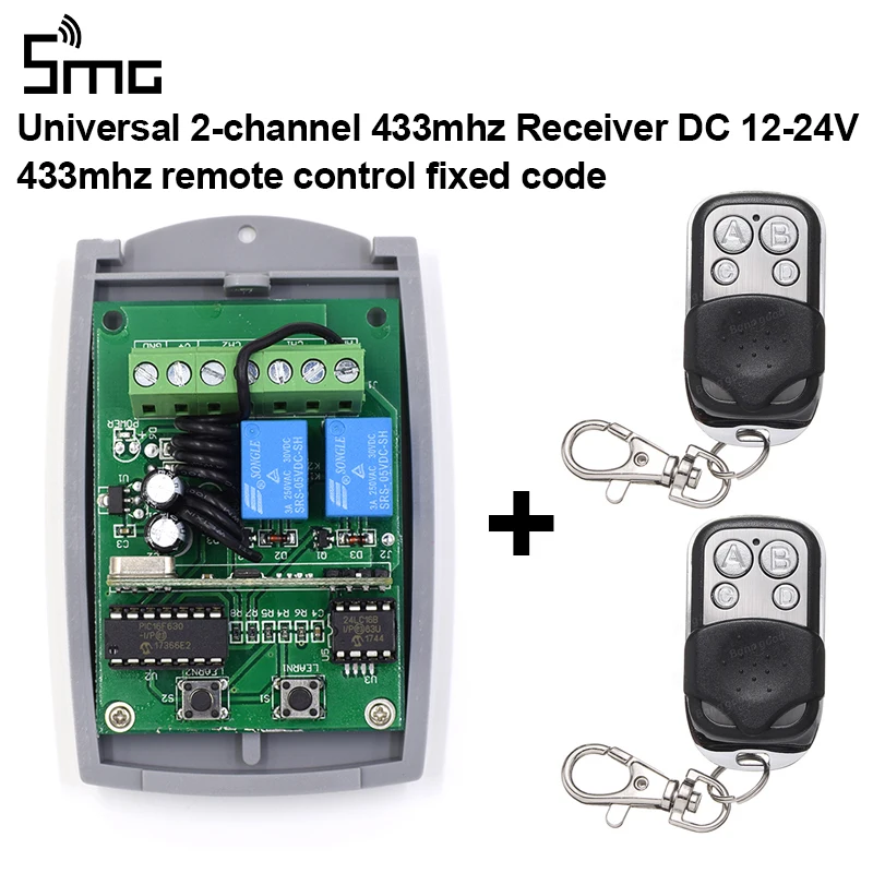 Universal 2-channel rolling & fixed code receiver 433.92MHz + 2 remote controls 433mhz 1527 Learning Code
Universal 2-channel rolling & fixed code receiver 433.92MHz + 2 remote controls 433mhz 1527 Learning Code