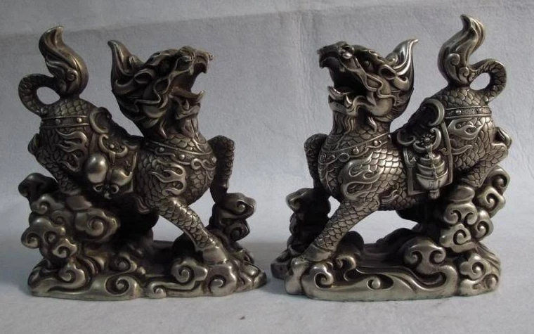Chinese folk classicality white bronze silver foo dog kylin lion fengshui Statue
Chinese folk classicality white bronze silver foo dog kylin lion fengshui Statue