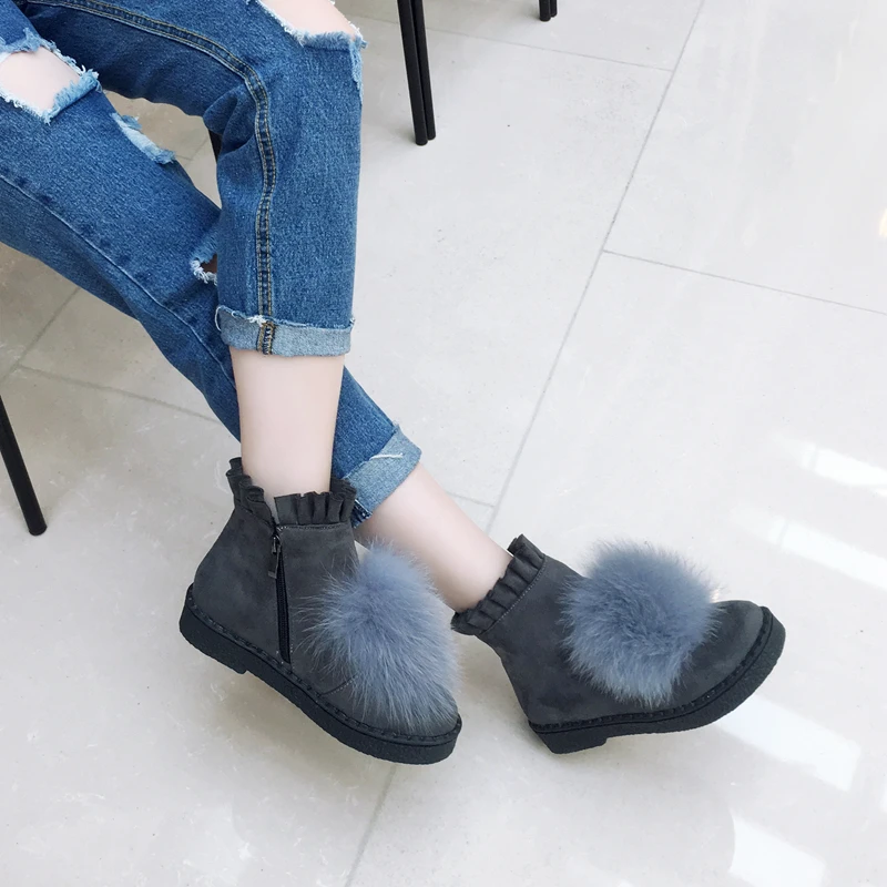 Plus Size 30-44 45 Faux Fur Decoration Winter Snow Boots Ankle Boots with Zipper Women Fashion Boots Round toe Black Shoes Woman (9)