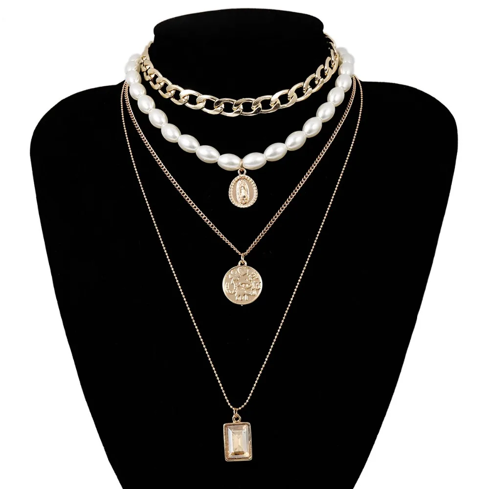 2019 New Fashion Gold Color Multilayer Chains Pearl Necklaces Geometric Crystal Pendants Necklaces For Women
2019 New Fashion Gold Color Multilayer Chains Pearl Necklaces Geometric Crystal Pendants Necklaces For Women