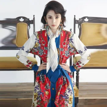 2019 spring new lapel retro print single-breasted long-sleeved scarf shirt dress loose tie waist pocket dress high quality
2019 spring new lapel retro print single-breasted long-sleeved scarf shirt dress loose tie waist pocket dress high quality