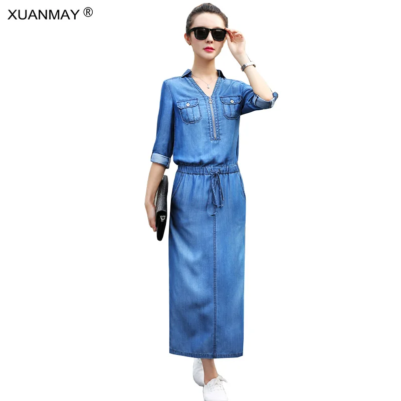 Summer Long Style Long Sleeve Denim Dress 2018 Streetwear Costume Blue Denim Long Crop Women Dress Korean Package Hip Dress
Summer Long Style Long Sleeve Denim Dress 2018 Streetwear Costume Blue Denim Long Crop Women Dress Korean Package Hip Dress