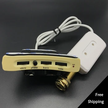 Soundhole Acoustic Guitar Pickup White Pickup with Silver Piezo Guitar Preamp with Volume Phase Bass Treble Microphone Control
Soundhole Acoustic Guitar Pickup White Pickup with Silver Piezo Guitar Preamp with Volume Phase Bass Treble Microphone Control
