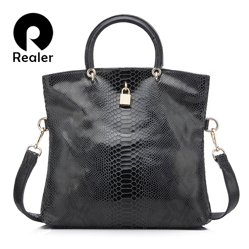 REALER Genuine Leather women handbags Fashion Snake Pattern Tote Bag Top Quality Leather Handbags Evening Clutch Shoulder Bag
REALER Genuine Leather women handbags Fashion Snake Pattern Tote Bag Top Quality Leather Handbags Evening Clutch Shoulder Bag