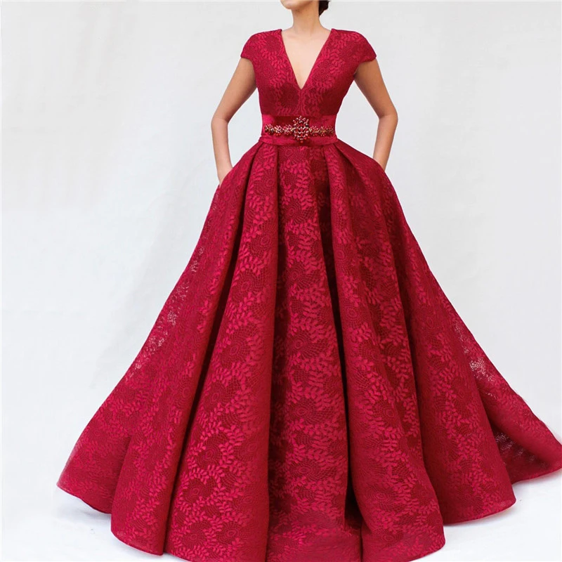 Latest Design Wine Red Lace Prom Dresses 2019 V-Neck Sashes Diamond Sexy A-Line Evening Gowns Vintage Arabian Prom Dress
Latest Design Wine Red Lace Prom Dresses 2019 V-Neck Sashes Diamond Sexy A-Line Evening Gowns Vintage Arabian Prom Dress