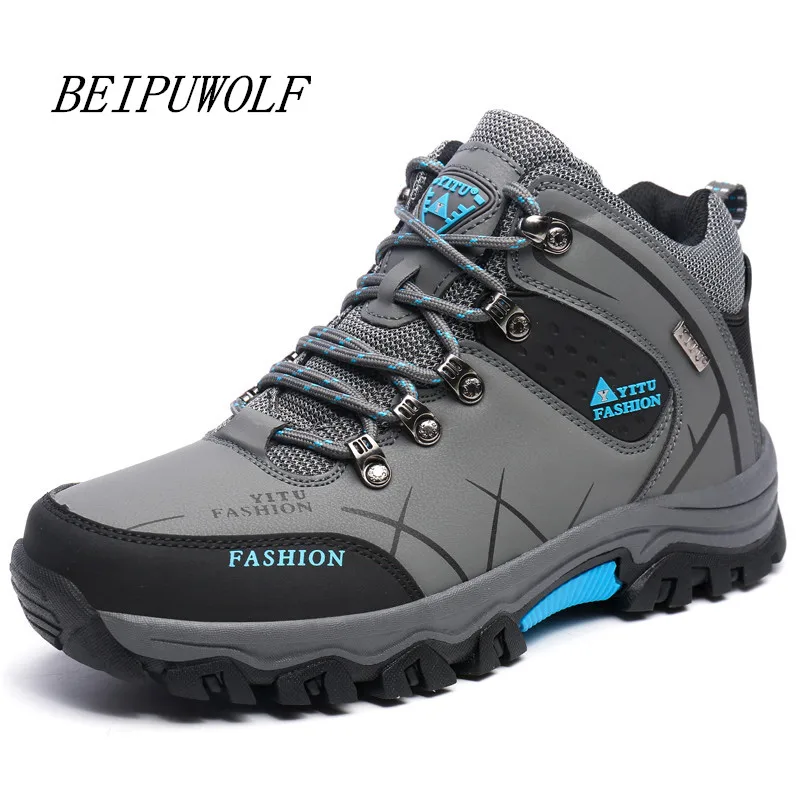 Image Plus Size 39 47 Winter Men s Warm Hiking Boots Anti skidding Mountain Climbing Shoes Outdoor High Top Athletic Sneakers for Male