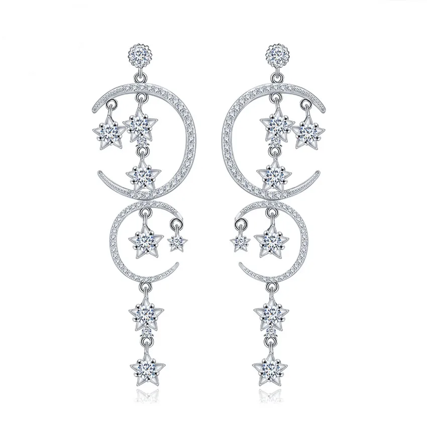 Luxury Elegant Star and Moon Micro Paved Cubic Zircon Crystal Long Drop Earrings for Women Bridal Wedding Party Jewelry Gift
Luxury Elegant Star and Moon Micro Paved Cubic Zircon Crystal Long Drop Earrings for Women Bridal Wedding Party Jewelry Gift