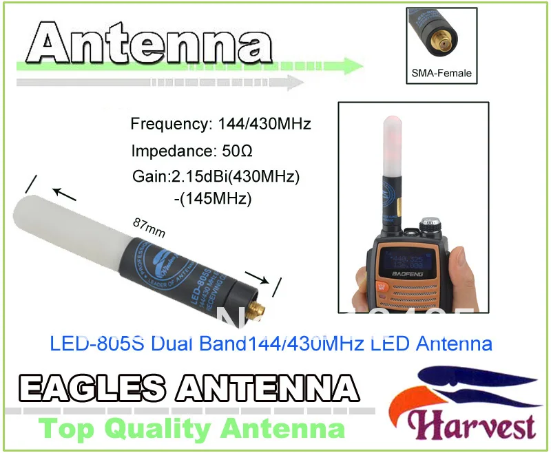 SMA-гнездовой разъем оригинальный Harvest светодиодный-805S двухдиапазонный светодиодный/144 МГц eagles светодиодная антенна для Baofeng UV-5R Radio
SMA-гнездовой разъем оригинальный Harvest светодиодный-805S двухдиапазонный светодиодный/144 МГц eagles светодиодная антенна для Baofeng UV-5R Radio
