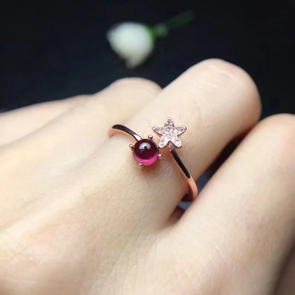 Женское кольцо из серебра 925 пробы с натуральным красным гранатом | Украшения и
