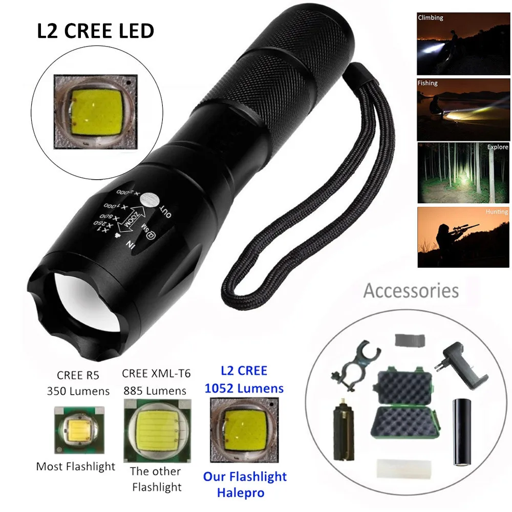 Zoomable XML Ultra Bright L2 LED Tactical Flashlight+18650 Battery+Holder+Charger+Case Battery Powered Powerful Lights
Zoomable XML Ultra Bright L2 LED Tactical Flashlight+18650 Battery+Holder+Charger+Case Battery Powered Powerful Lights
