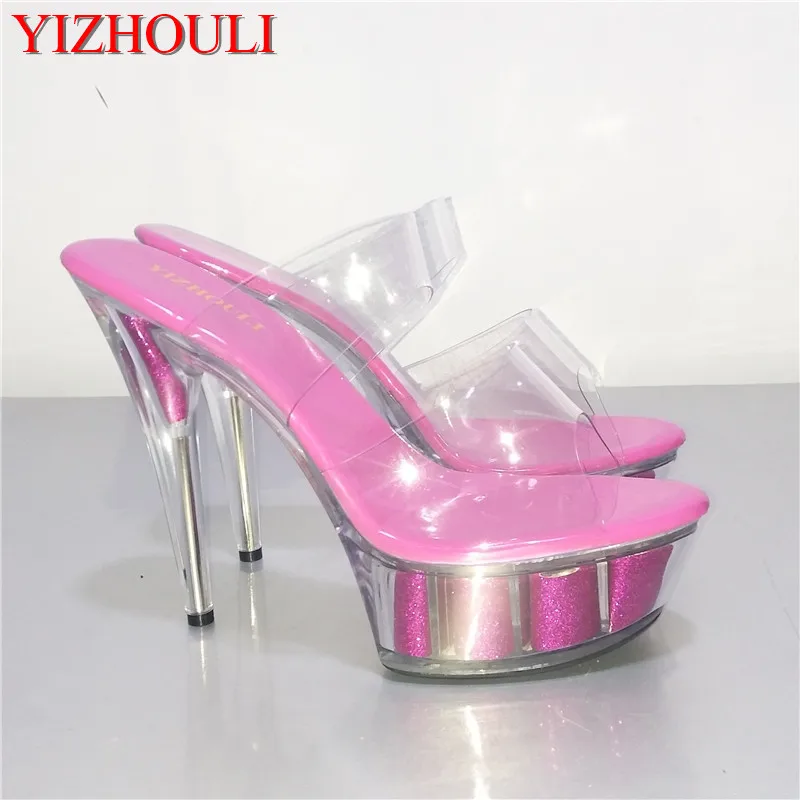 the new transparent high-heeled slippers, 15cm stylish and sexy 6-inch purple crystal platform Slippers
the new transparent high-heeled slippers, 15cm stylish and sexy 6-inch purple crystal platform Slippers