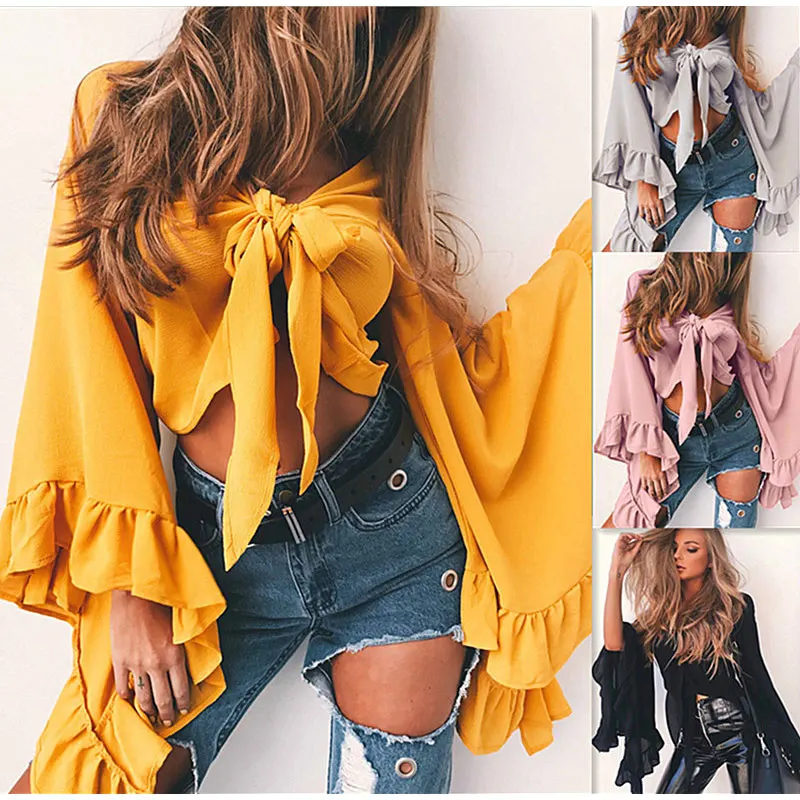 2019 Women Boho Summer Sexy Off Shoulder Shirts Ladies Elegant Lace Up Crop Tops Sweet Long Petal Sleeve Blouse Shirt
2019 Women Boho Summer Sexy Off Shoulder Shirts Ladies Elegant Lace Up Crop Tops Sweet Long Petal Sleeve Blouse Shirt