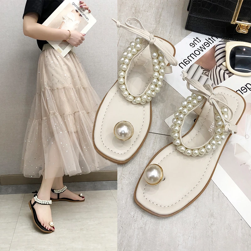Brand 2019 Sweet fashion Lace-up bow Vacation pearls Clip toe Summer Shoes Women ladies flats Dress Sandals zapatos de mujer
Brand 2019 Sweet fashion Lace-up bow Vacation pearls Clip toe Summer Shoes Women ladies flats Dress Sandals zapatos de mujer