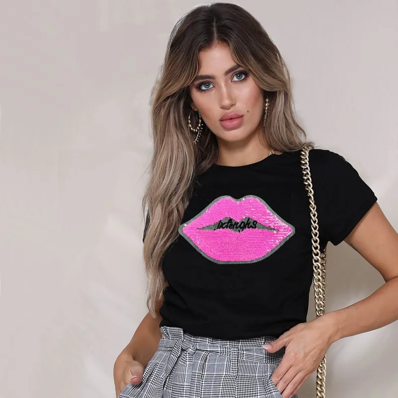 New Sequins Lips Tshirt Women Tee Shirt Femme Summer Shorts Sleeve T shirt Casual Harajuku Ladies Tops camisas femininas
New Sequins Lips Tshirt Women Tee Shirt Femme Summer Shorts Sleeve T shirt Casual Harajuku Ladies Tops camisas femininas