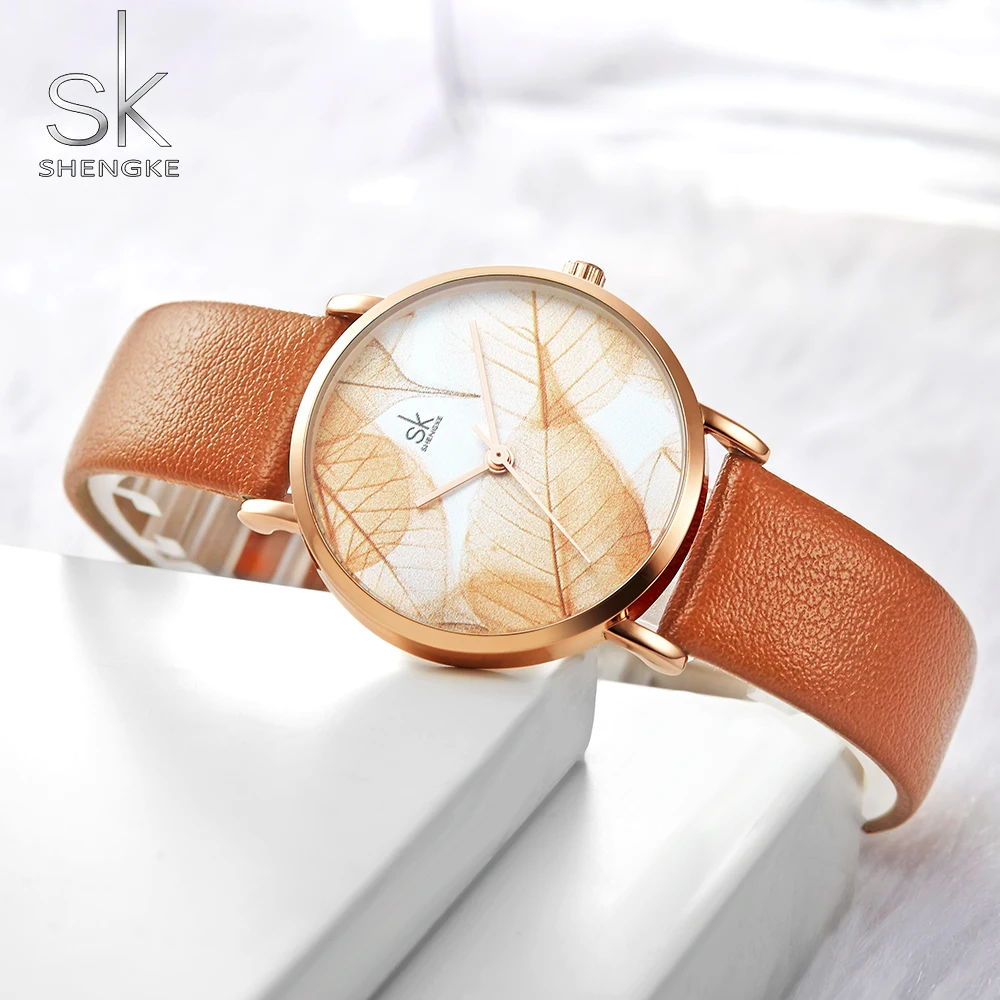 

Shengke Luxury Rose Gold Women Watches Fashion Leather Strap SK Watch Women Top Brand Ladies Watch Female Clock Reloj Mujer