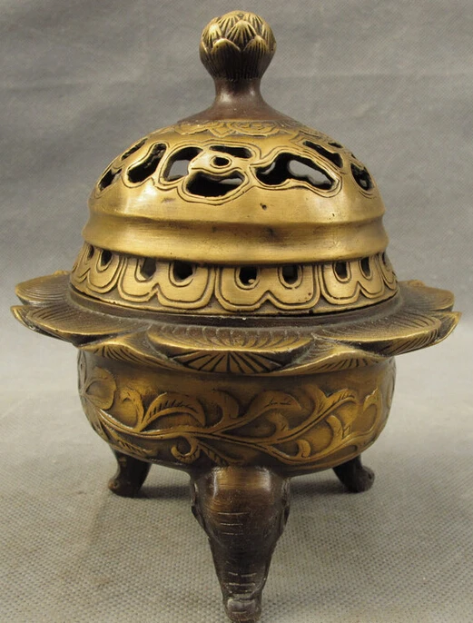 S4454 Chinese Bronze Lotus Leaf Statue 3 Elephant Head Buddhism Incense Burner Censer D0317
S4454 Chinese Bronze Lotus Leaf Statue 3 Elephant Head Buddhism Incense Burner Censer D0317