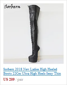 Sorbern Black Patent Leather Sexy Fetish Shoes Knee High Boots For Women Chunky Heels 8"/3.5" Shoes 2018 Women Strange Shoes