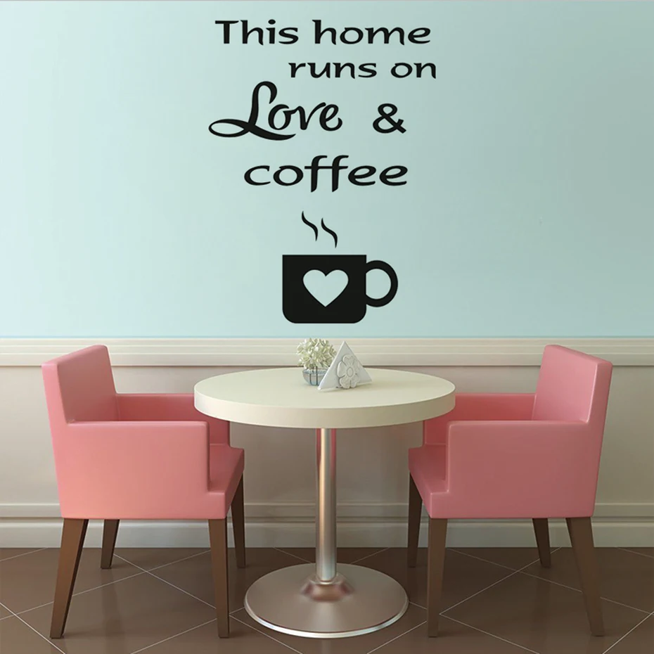 Виниловые наклейки на стену Love & Coffee съемные ПВХ для кафе гостиной
