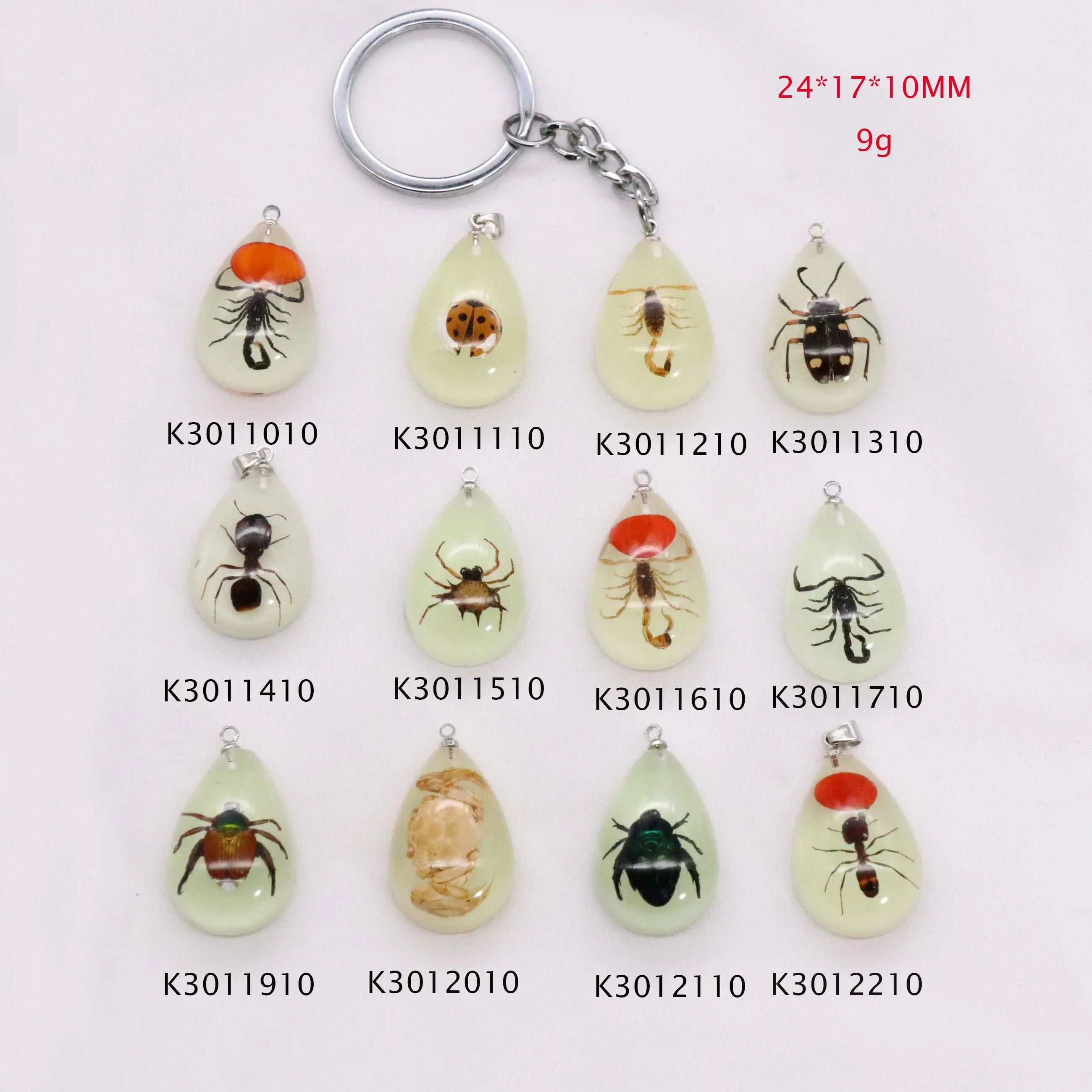 Real glow in the dark insect ant drop shape art jewelry key rings
