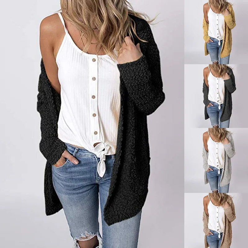 2019 Women Plush Fleece Cardigan Long Sleeve Knitted Casual Loose Sweater Coats with Pockets Autumn Fashion Cardigans feminino
2019 Women Plush Fleece Cardigan Long Sleeve Knitted Casual Loose Sweater Coats with Pockets Autumn Fashion Cardigans feminino