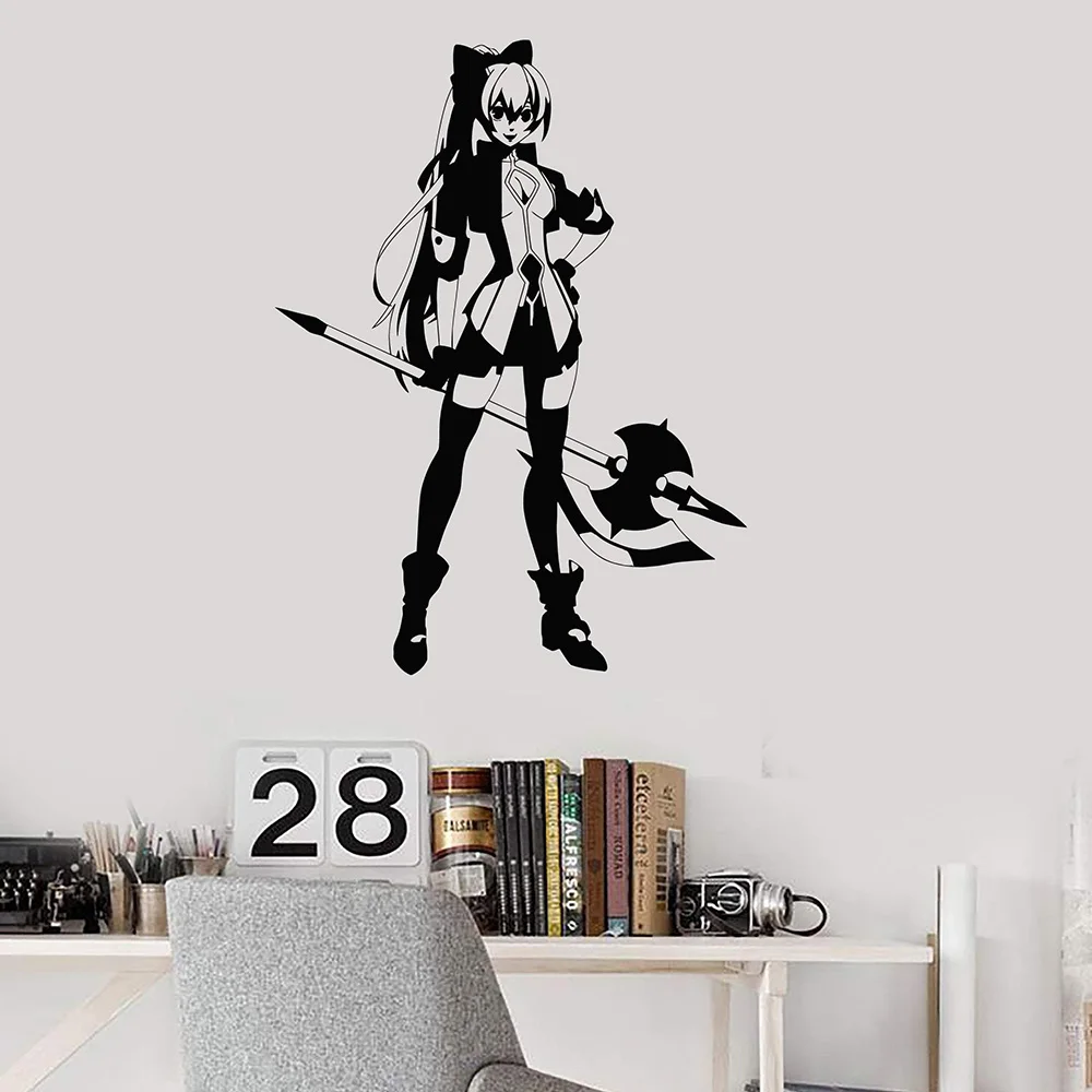 Аниме девушка воин манга азиатское искусство геймер виниловая наклейка на стену