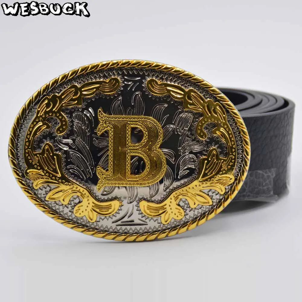 5 PCS MOQ WesBuck Brand Gold B Initial Letter Cowboy Belt Buckle With Metal Fashion Women Men's PU Leather Belt Holiday Gifts
5 PCS MOQ WesBuck Brand Gold B Initial Letter Cowboy Belt Buckle With Metal Fashion Women Men's PU Leather Belt Holiday Gifts
