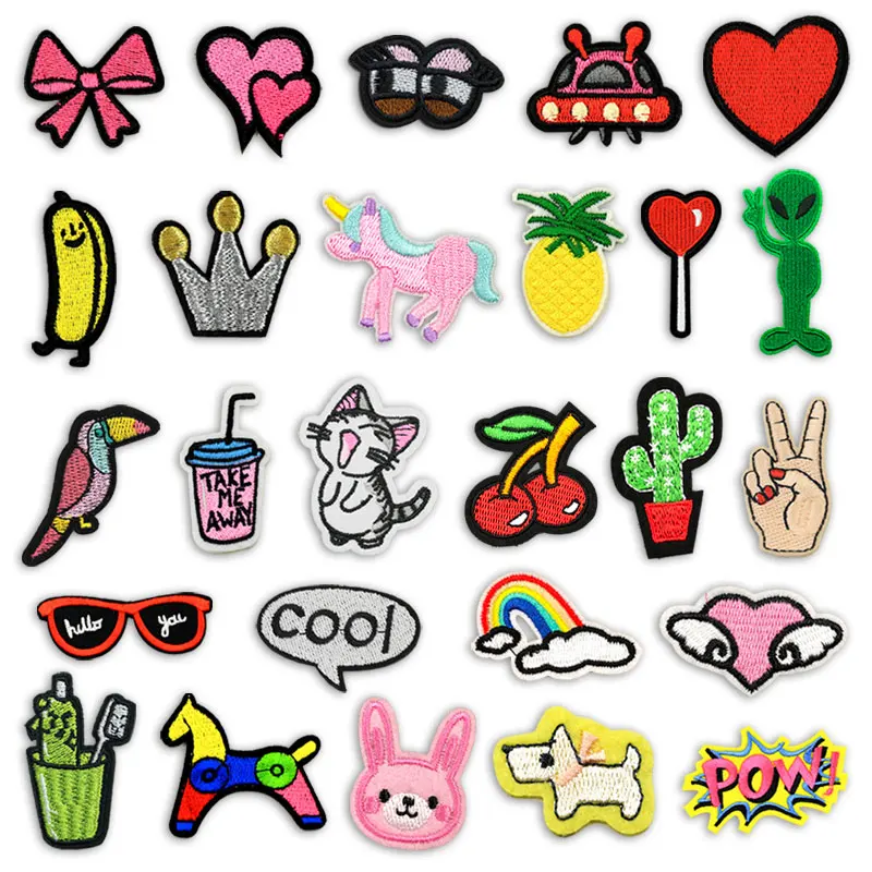 

Parches Embroidery Iron on Patches for Clothing DIY Foods Stripes Clothes UFO Stickers Applique Patch Mini Badges Alien Unicorn