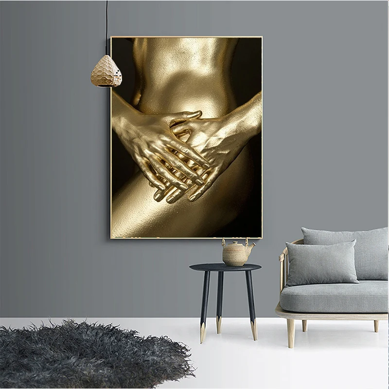 

HD Print and spray painting Gold Plated Human body Modern ornamental frameless paintings Posters Wall Art 30 x 40cm