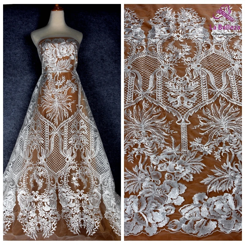La Belleza new off white polyester with clear sequins on mesh embroidery bridals lace fabric 1 yard
La Belleza new off white polyester with clear sequins on mesh embroidery bridals lace fabric 1 yard