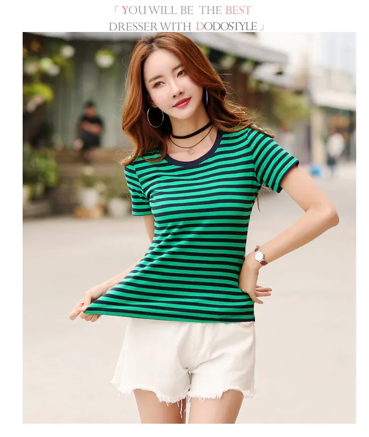 2018 Fashion Cotton T-shirts Women Tshirt Striped Short Sleeve Ladies Tops Tees Plus Size Rayas Camiseta Femme T-shirt Verano (3)