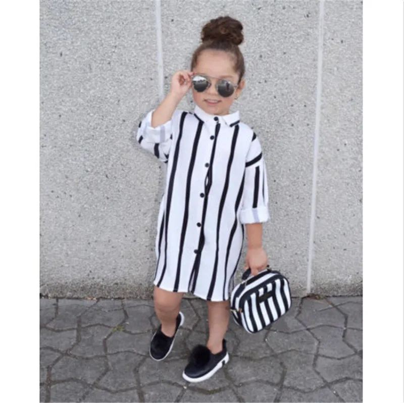 Little Ladies Lovely Children Girls Shirts Long Sleeve Striped Toddler Girls Kid Fashion Buttons Long Shirt