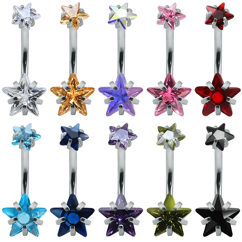 Stainless Steel Double Star Navel Ring Doube Zircon Star Sexy Belly Button Rings Women Navel Piercing Ring Body Piercing Jewelry
Stainless Steel Double Star Navel Ring Doube Zircon Star Sexy Belly Button Rings Women Navel Piercing Ring Body Piercing Jewelry