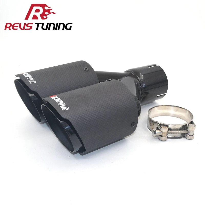 

ID: 51mm 54mm 57mm 60mm 63mm OD: 89mm 101mm Universal Car Black Carbon Fiber Akrapovic Double Dual Exhaust Muffler End Pipe Tip