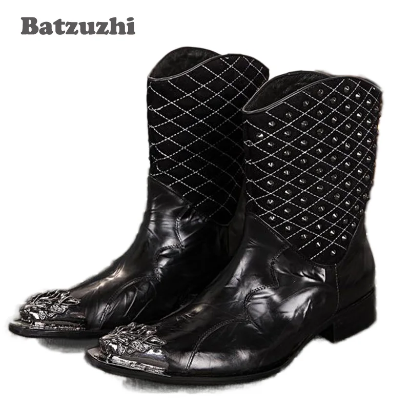 Batzuzhi Fashion Personalized Mens Red Leather Boots Pointed Iron Toe Rivet Mid Calf Motocycle Boot For Man EU38-46
Batzuzhi Fashion Personalized Mens Red Leather Boots Pointed Iron Toe Rivet Mid Calf Motocycle Boot For Man EU38-46