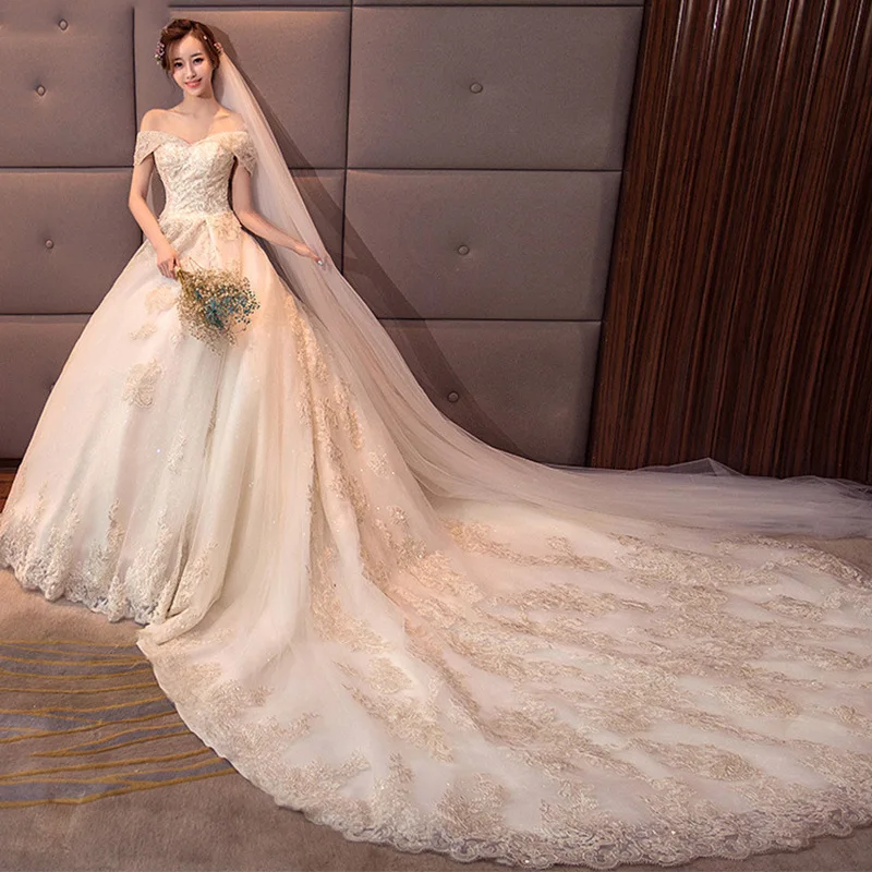 Robe De Mariee 2019 New Off The Shoulder Bride Dresses Royal Train Ball Gown Appliques Princess Wedding Dress Vestido de Noiva
Robe De Mariee 2019 New Off The Shoulder Bride Dresses Royal Train Ball Gown Appliques Princess Wedding Dress Vestido de Noiva