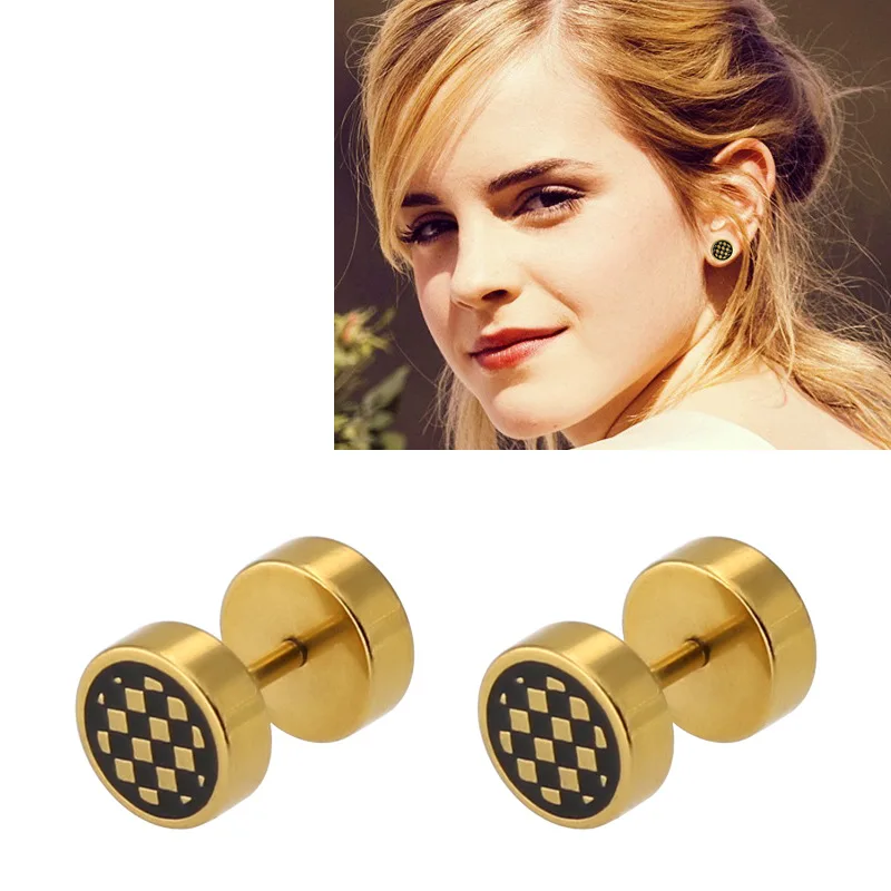Grid Pattern Stainless Steel Earrings Double Sided Round Bolt Stud Earrings for Men Punk Gothic Barbell Gold Earrings 30pcs/lot
Grid Pattern Stainless Steel Earrings Double Sided Round Bolt Stud Earrings for Men Punk Gothic Barbell Gold Earrings 30pcs/lot