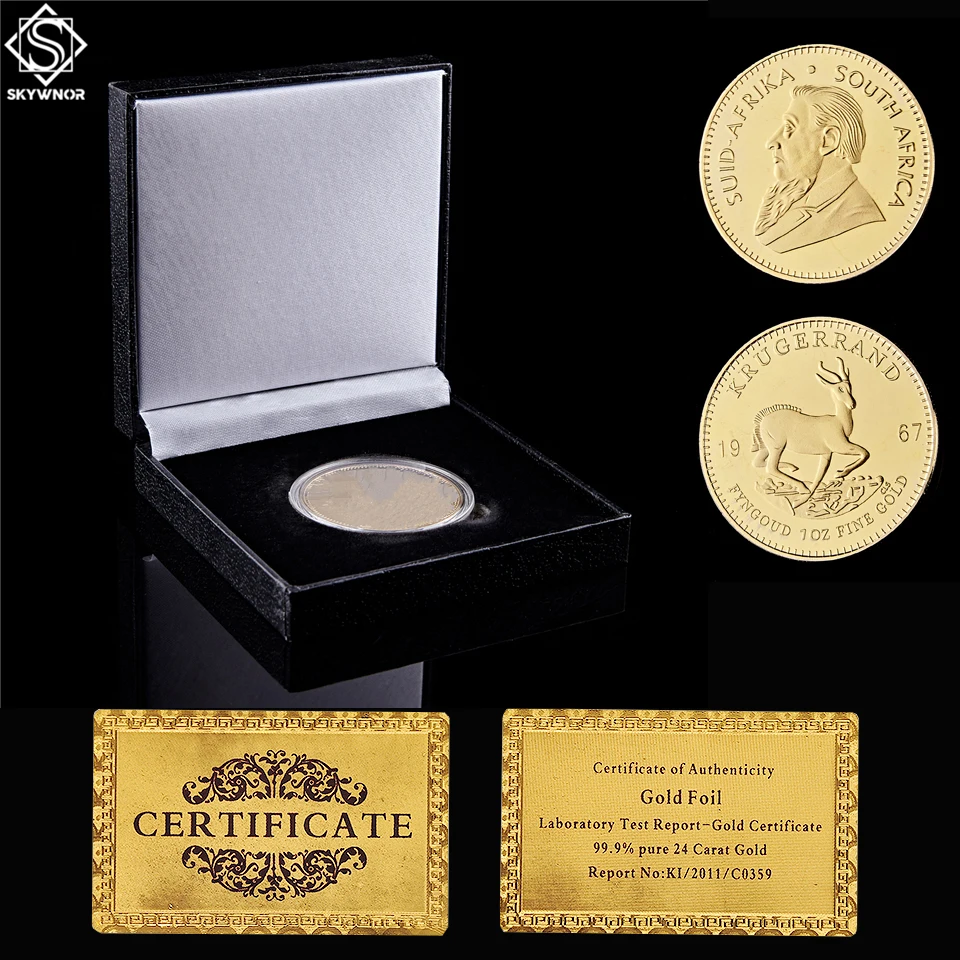 1967 г., 1 унция, копия стоимости Южной Африки Krugerrand, позолоченная монета с роскошной витриной коробкой
1967 г., 1 унция, копия стоимости Южной Африки Krugerrand, позолоченная монета с роскошной витриной коробкой