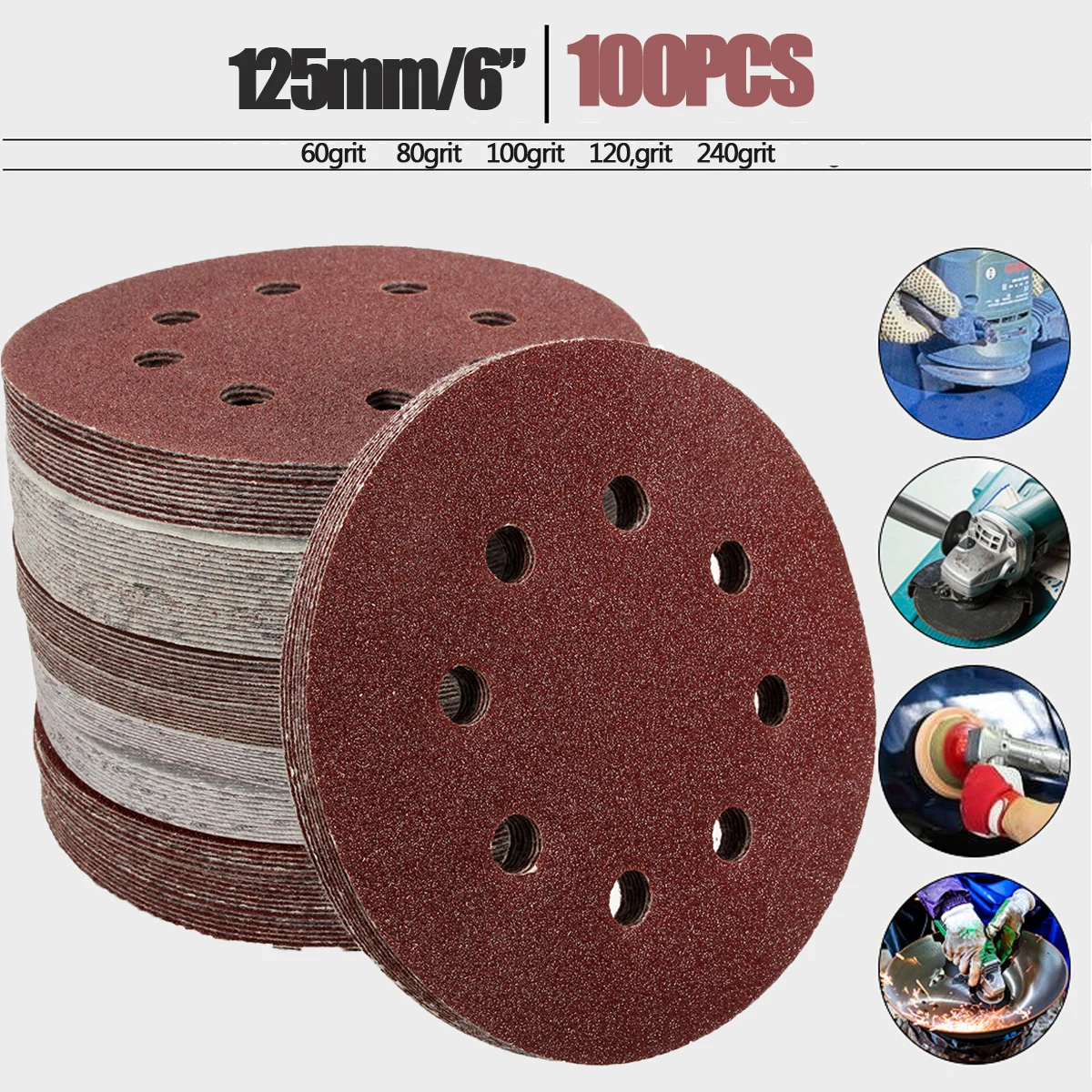 100pcs 125mm/5'' Orbit Sanding Polishing Sheet Sandpaper Round Shape Sander Discs Mixed 60/80/100/120/240 Grit Polish Pad
100pcs 125mm/5'' Orbit Sanding Polishing Sheet Sandpaper Round Shape Sander Discs Mixed 60/80/100/120/240 Grit Polish Pad