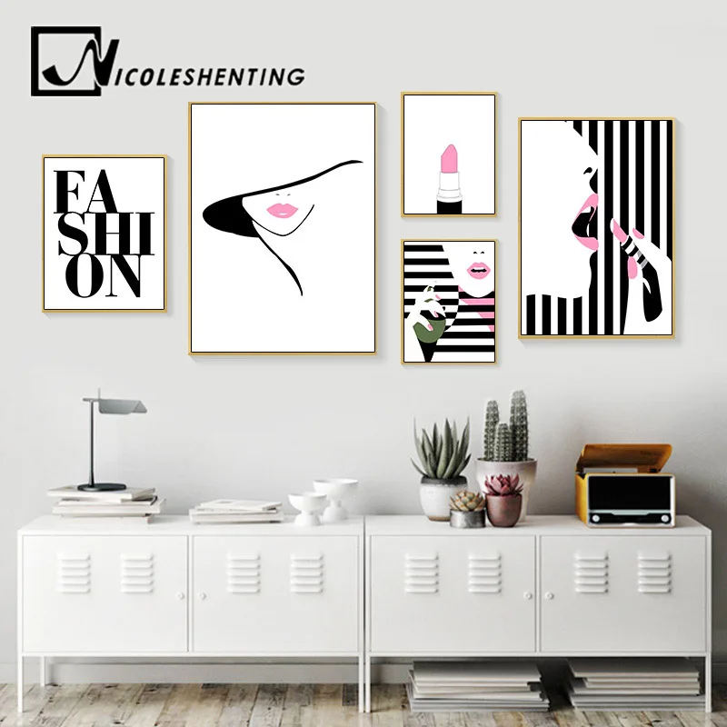 Modern Fashion Girl Makeup Pink Lips Art Canvas Painting Lipstick Fashion Prints Posters Wall Picture Girls Bedroom Decoration
Modern Fashion Girl Makeup Pink Lips Art Canvas Painting Lipstick Fashion Prints Posters Wall Picture Girls Bedroom Decoration