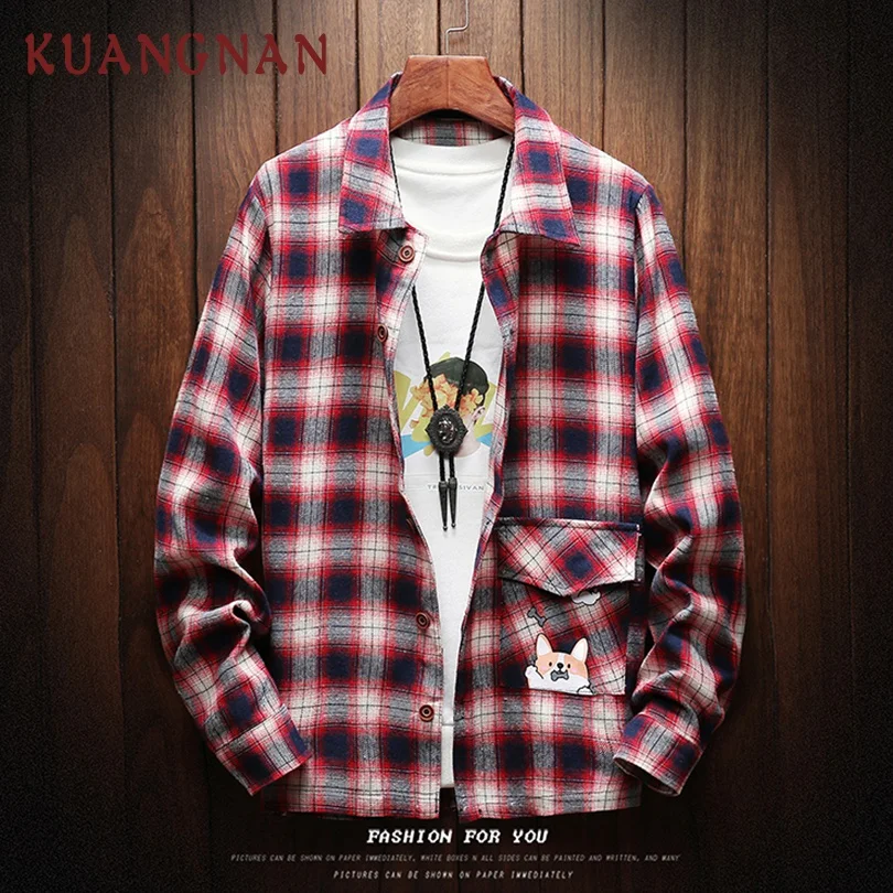 KUANGNAN Japan Style Dog Printed Plaid Shirt Men Streetwear Men Shirts Casual Slim Fit Men Shirt Long Sleeve 5XL Clothing 2019
KUANGNAN Japan Style Dog Printed Plaid Shirt Men Streetwear Men Shirts Casual Slim Fit Men Shirt Long Sleeve 5XL Clothing 2019