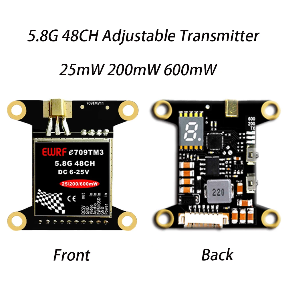 

New E709TM3 5.8G 48CH 25mW 200mW 600mW Adjustable AV Transmitter w/ Mounting Hole for Flight Controller For Quadcopter