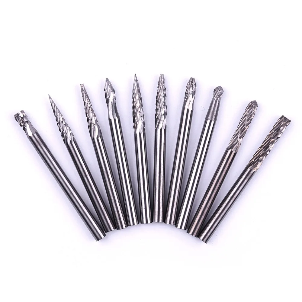10pcs/Set 1/8'' Tungsten Carbide Cutter Rotary Burrs Set Dremel Accessories for Rotary Tools Milling Cutter CNC Engraving Bits
10pcs/Set 1/8'' Tungsten Carbide Cutter Rotary Burrs Set Dremel Accessories for Rotary Tools Milling Cutter CNC Engraving Bits