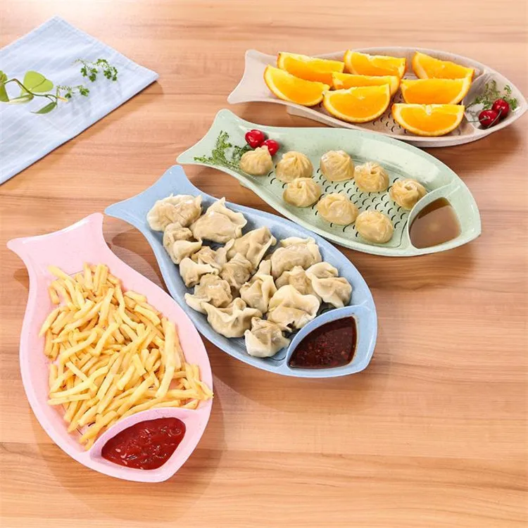 

Creative Fish-shaped Wheat Straw Sushi Fruit Plate Dumplings French Fries Dessert Dish Plate with Drain Pad Flavor Drop Shipping