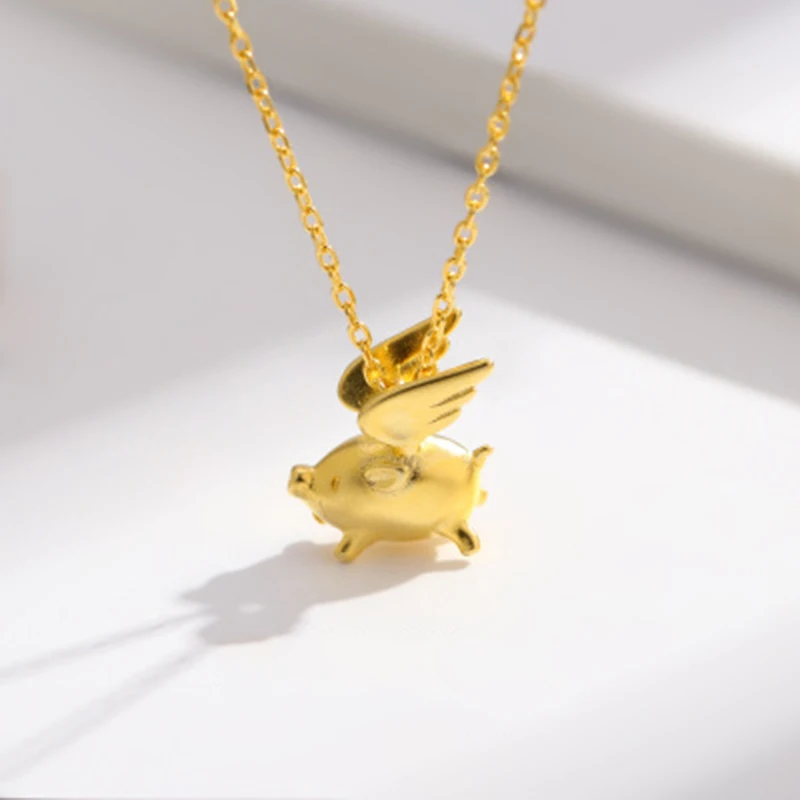 Qevila 2019 Hot Original Design Flying Sweet Pig Necklace Pendant 925 Sterling Silver 18k Gold for Women Couple Unique Gift Boho (1)