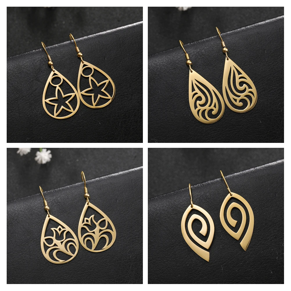 Teamer Water Drop Stainless Steel Earrings Hollow Geometric Heart Star Flower Earrings Women Black Leaf Spiral Hook Earring 2019
Teamer Water Drop Stainless Steel Earrings Hollow Geometric Heart Star Flower Earrings Women Black Leaf Spiral Hook Earring 2019