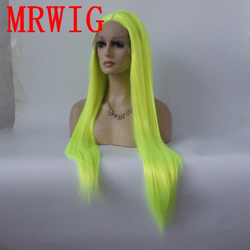 MRWIG Серебряный Зеленый Длинные прямые синтетические glueless передний парик шнурка