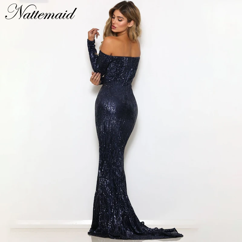 NATTEMAID Long Maxi Mermaid Party Vestidos Female Off Shoulder Slash Neck Sequin Dress 2018 Summer Backless Sexy Elegant Dress
NATTEMAID Long Maxi Mermaid Party Vestidos Female Off Shoulder Slash Neck Sequin Dress 2018 Summer Backless Sexy Elegant Dress