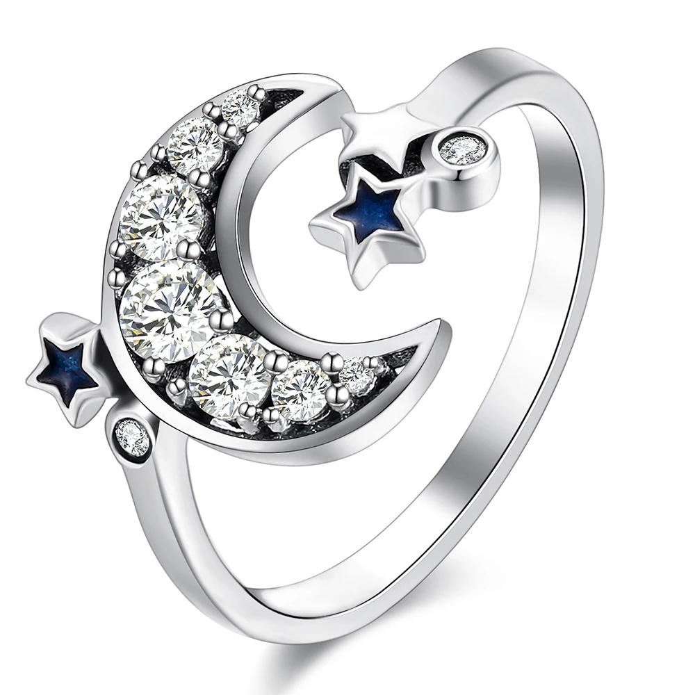 Sparkling Star And Moon Adjustable Finger Ring For Women Girls Wedding Siver Color Brand Rings Engagement Jewelry Gift
Sparkling Star And Moon Adjustable Finger Ring For Women Girls Wedding Siver Color Brand Rings Engagement Jewelry Gift
