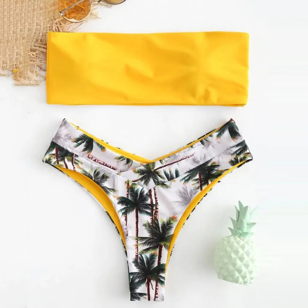 Bikinis 2019 Mujer Swimsuit Yellow Bandeau Bikini set Tropical Leaf Print Swimwear Women Biquini Swimming Suit For Women
Bikinis 2019 Mujer Swimsuit Yellow Bandeau Bikini set Tropical Leaf Print Swimwear Women Biquini Swimming Suit For Women