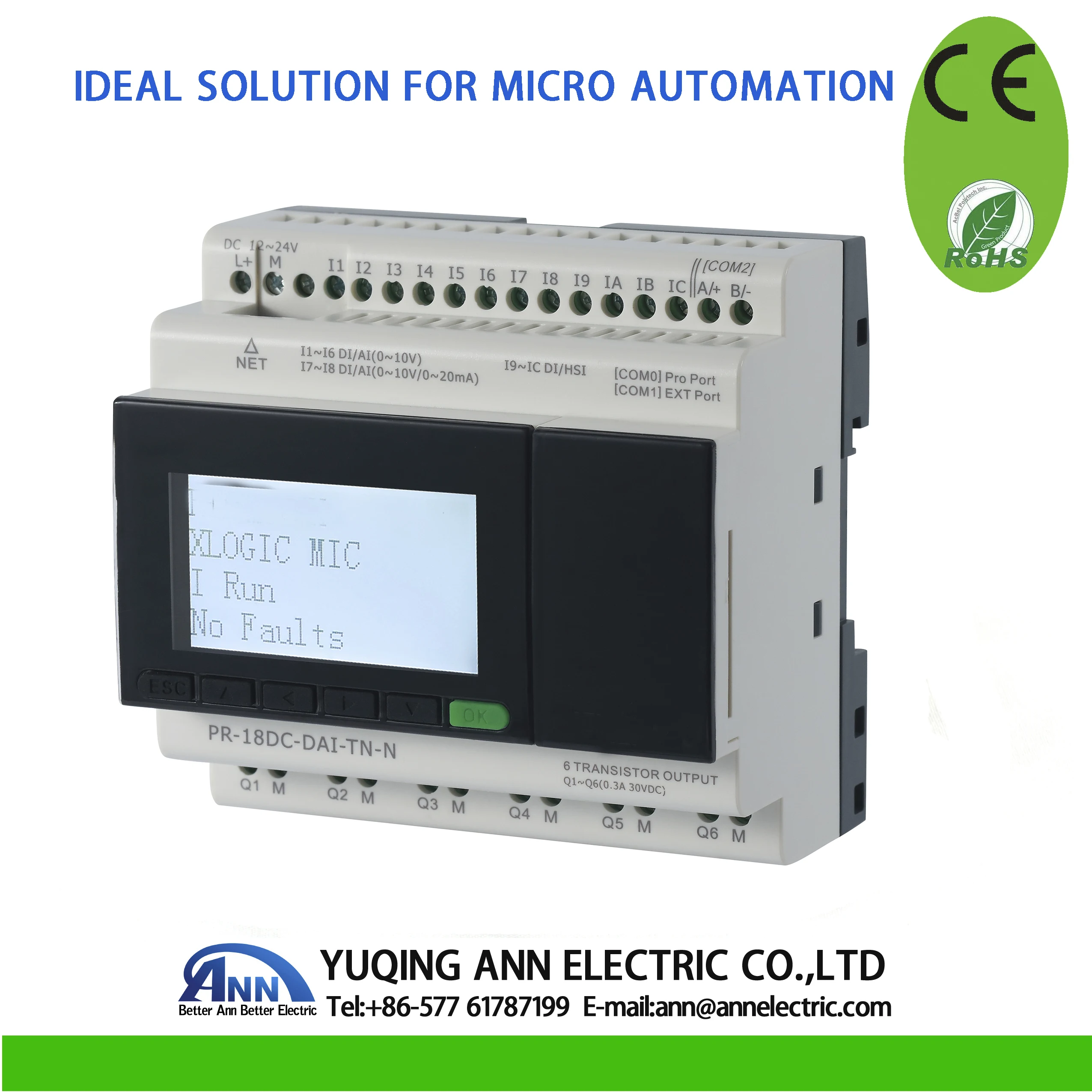 PR-18DC-DAI-TN-N with LCD, without cable, 24VDC,6 DI/AI+2DI/AI+4DI, 6 DO(Transistor 0.3A) ,programmable logic controller,,,PLC
PR-18DC-DAI-TN-N with LCD, without cable, 24VDC,6 DI/AI+2DI/AI+4DI, 6 DO(Transistor 0.3A) ,programmable logic controller,,,PLC